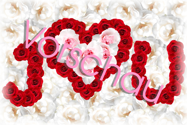 PDF Grußkarte Postkarte Hagaki "I Love You" Herz aus Rosen Blumen Bild Valentin